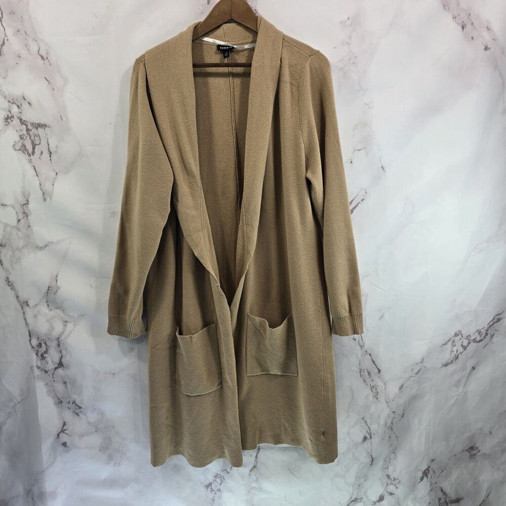 Torrid Cardigan Womens 2X 2 Brown Tan Sweater Coatigan Collared Open Front Long